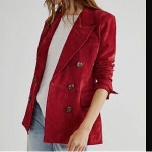 Free People Ashby Red Velvet double breasted jacket